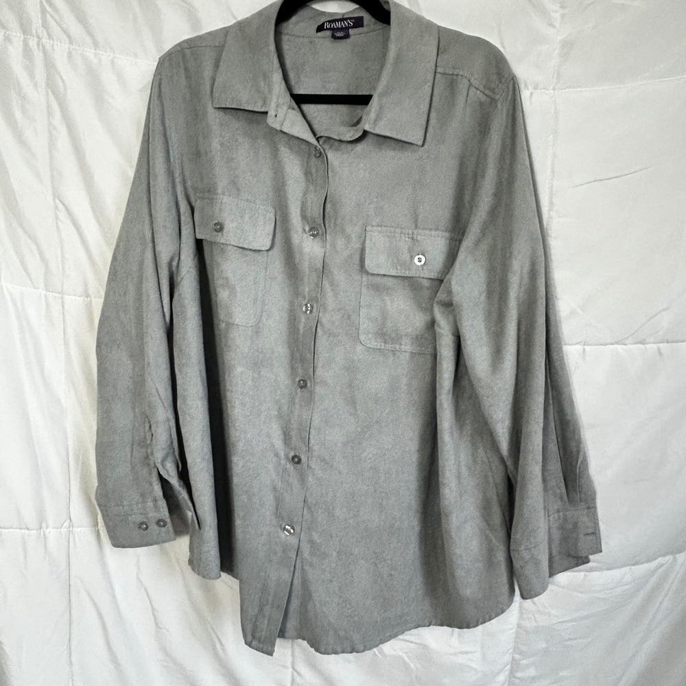 Roamans Gray Button Up‎ Shirt Long Sleeve Pockets Size 20W